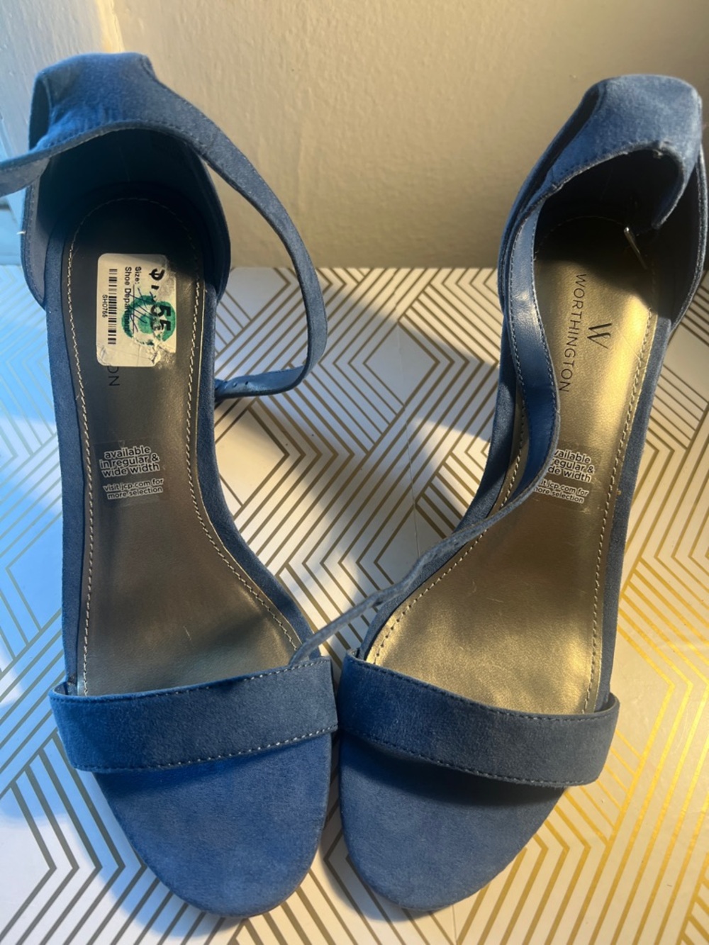 Worthington Blue Suede Open-Toe Ankle-Strap Heels
